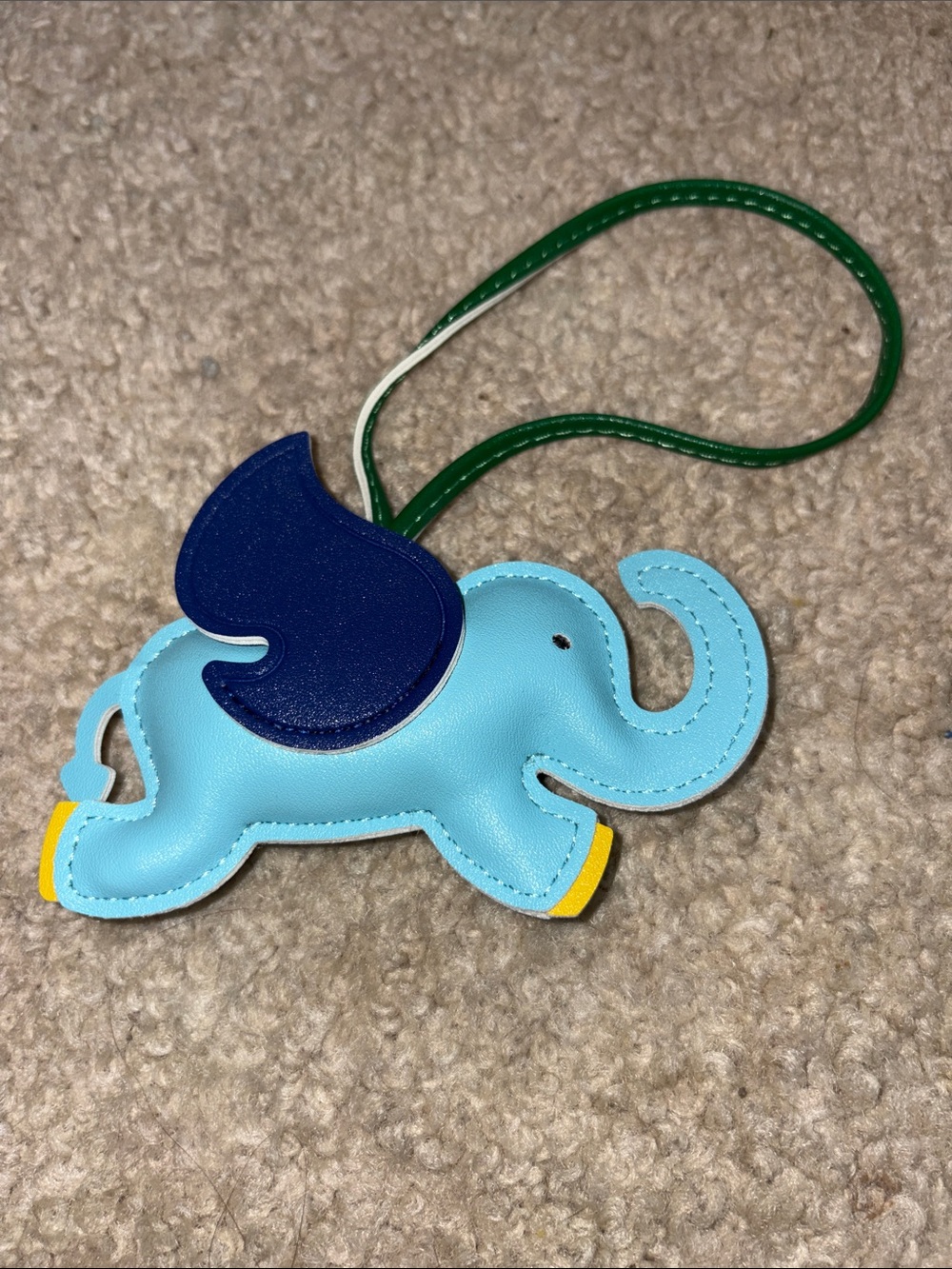 Blue Elephant Bag Charm with Navy Wing and Green Strap